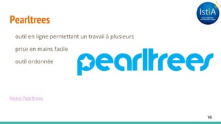 Pearltrees
outil en ligne permettant un travail à plusieurs
prise en mains facile
outil ordonnée
Notre Pearltrees
16
 