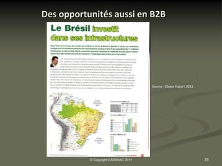 Des opportunités aussi en B2B




                                      Source : Classe Export 2011




           © Copyright CADENAC 2011                                 25
 