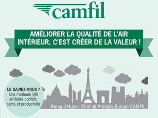 Clean air solutions
11/12/2015
1
Renaud Huber, Chef de Produits Europe CAMFIL
 