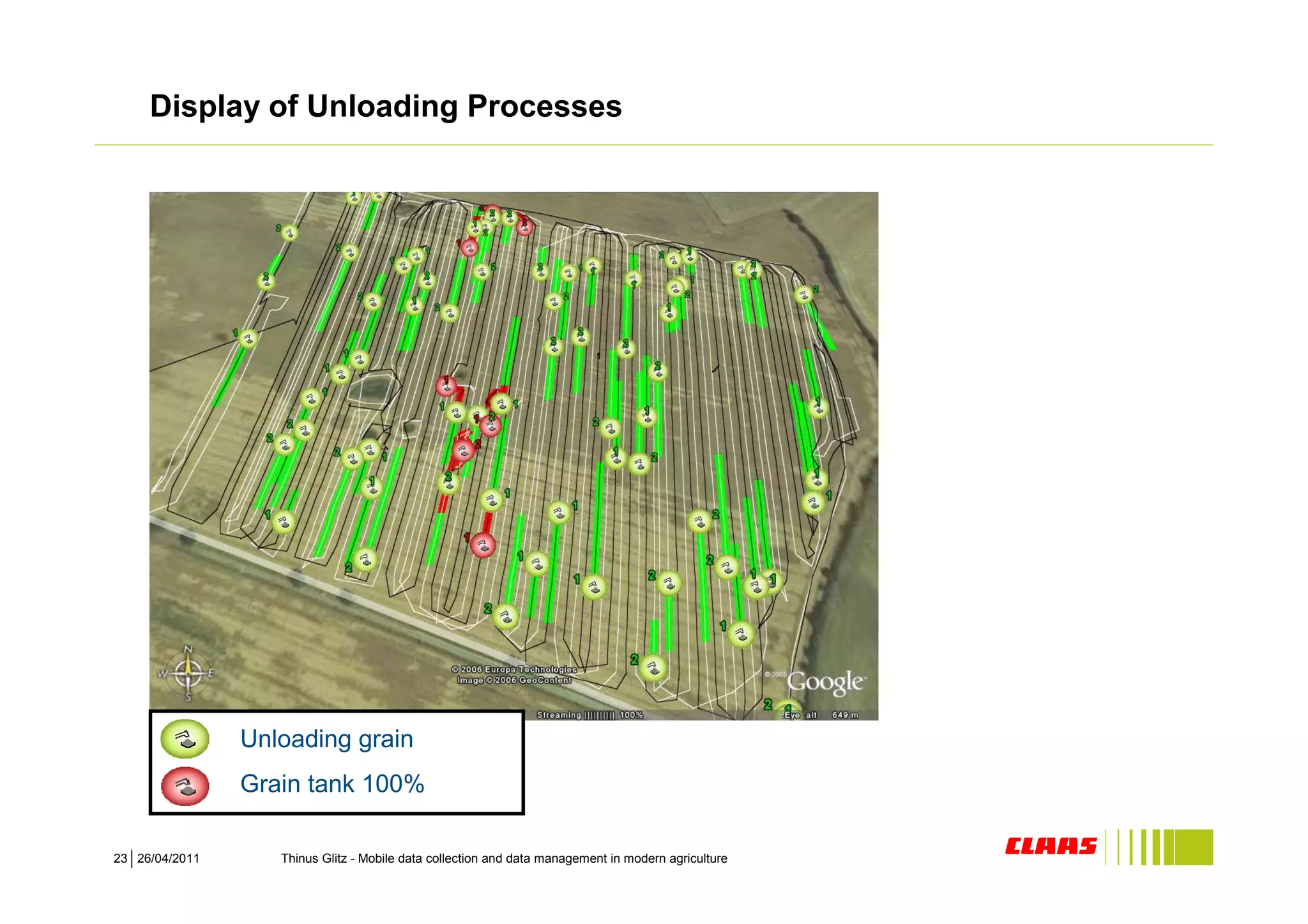 Display of Unloading Processes




                Unloading grain
                Grain tank 100%

23 26/04/2011      Thinus Glitz - Mobile data collection and data management in modern agriculture
 