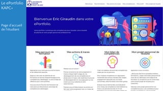 Le ePortfolio
KAPC+
Page d’accueil
de l’étudiant
 