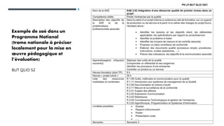 Exemple de saé dans un
Programme National
(trame nationale à préciser
localement pour la mise en
œuvre pédagogique et
l’évaluation)
BUT QLIO S2
 