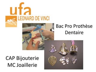 Bac Pro Prothèse
                     Dentaire



CAP Bijouterie
 MC Joaillerie
 