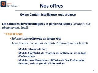 Nos offres
Qwam Content Intelligence vous propose
Les solutions de veille intégrées et personnalisables (solutions sur
abo...