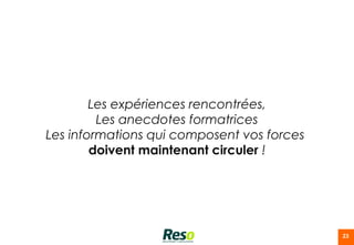 Les expériences rencontrées,
         Les anecdotes formatrices
Les informations qui composent vos forces
        doivent maintenant circuler !




                                            23
 
