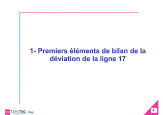 1- Premiers éléments de bilan de la
      déviation de la ligne 17




                                      4
                                      4
 