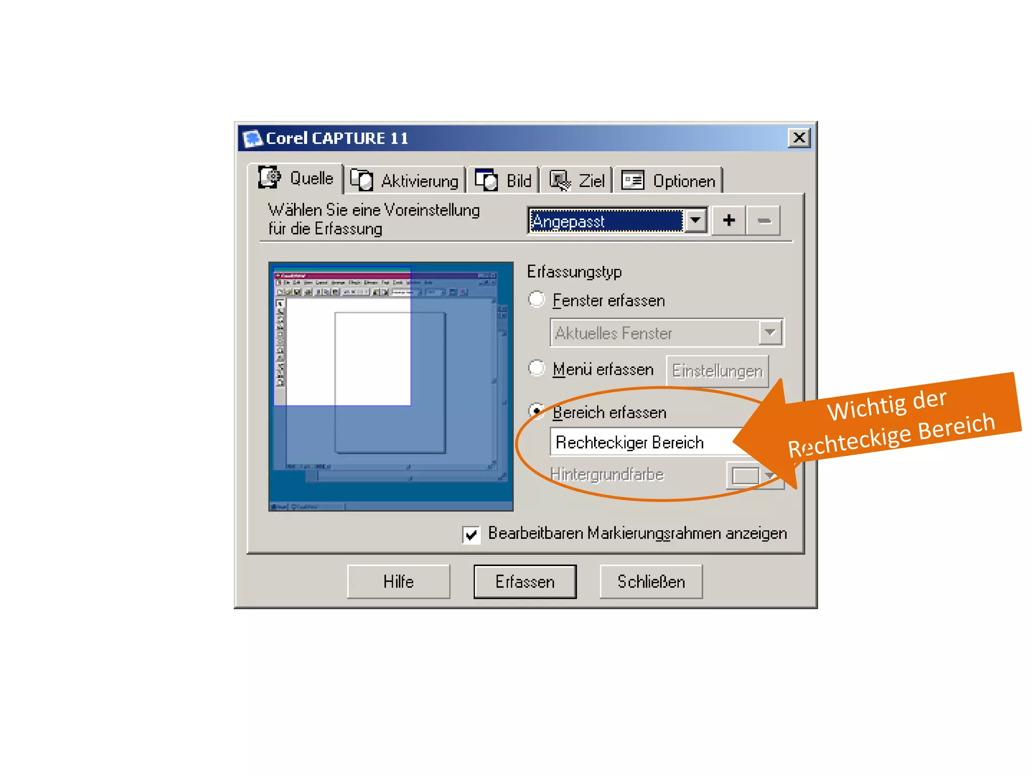 Wichtig der Rechteckige Bereich