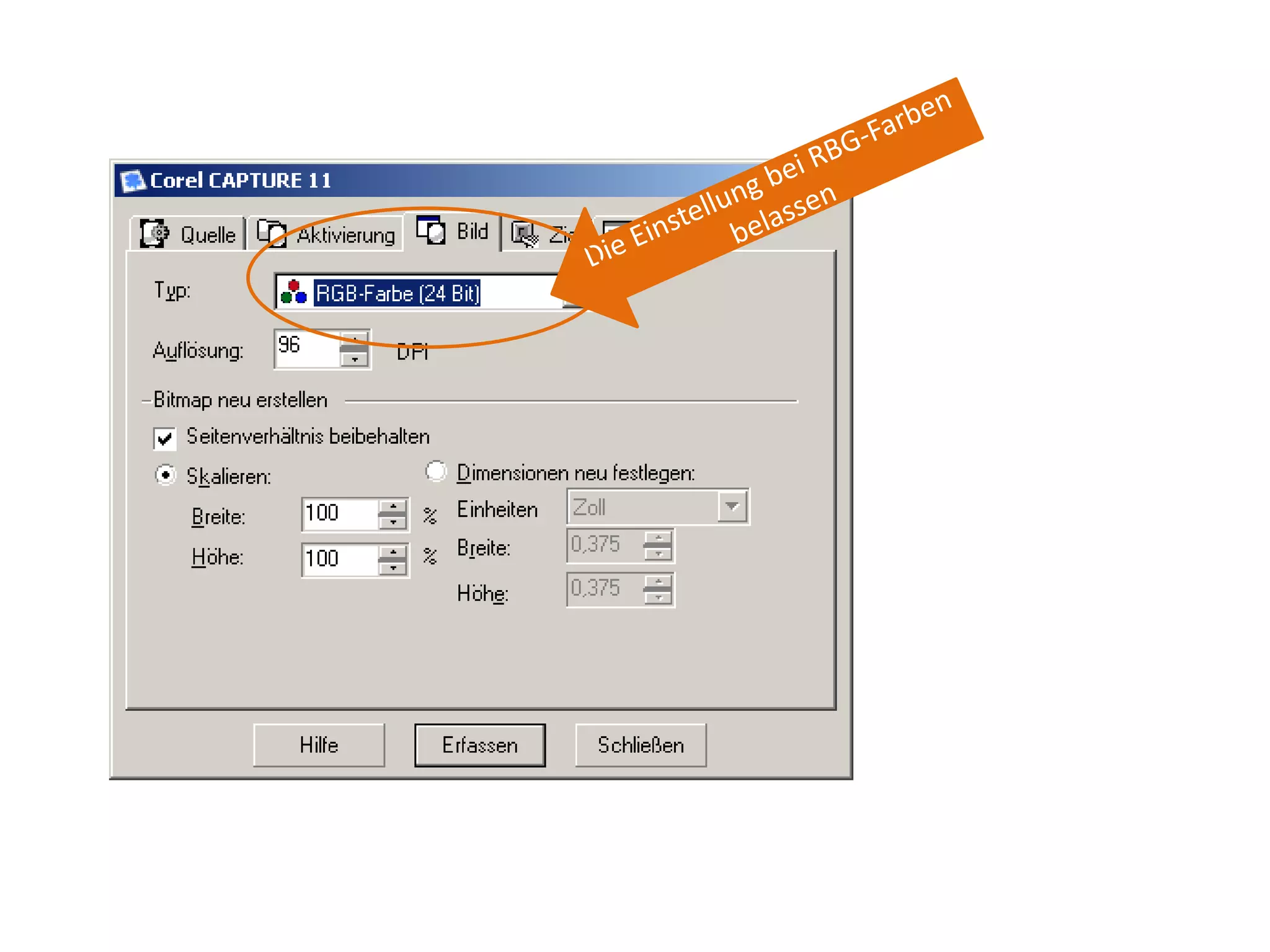 Die Einstellung bei RBG-Farben belassen