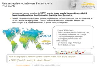 Nos practices et alliances stratégiques Kerensen Consulting s’investit auprès de ses clients pour répondre à leurs besoins spécifiques et leur fournir des solutions éprouvées. Dans cette logique,  nous travaillons conjointement avec les meilleurs partenaires technologiques et éditeurs de progiciels du marché . Nous allions nos différentes ressources stratégiques pour développer de nouvelles solutions les plus adaptées permettant à nos clients de prendre de l’avance.  Notre programme d'alliances est un engagement commun entre Kerensen Consulting™ et ses partenaires, qui a pour objet le développement de solutions, la complémentarité des offres, la formation, et des stratégies d'intégration qui valorisent au maximum votre organisation. Kerensen c’est donc tout  un écosystème de solutions stratégiques  afin de répondre au mieux aux besoins de nos clients. Titre de la présentation- date- Prénom Nom 