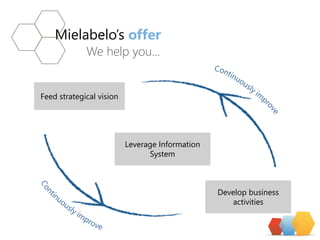 Feedstrategicalvision 
Developbusiness activities 
Leverage Information System 
Mielabelo’soffer 
We help you…  