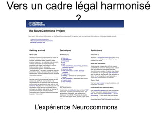 Vers un cadre légal harmonisé
?
L’expérience Neurocommons
 