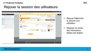14
Rejouer la session des utilisateurs
 Rejouer fidèlement
la session d’un
utilisateur
 Disposer du rendu
des interactions
étapes par étapes
 