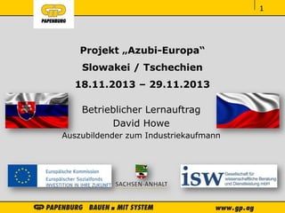 ‹#›‹#›‹#›
Projekt „Azubi-Europa“
Slowakei / Tschechien
18.11.2013 – 29.11.2013
Betrieblicher Lernauftrag
David Howe
Auszubildender zum Industriekaufmann
1
 