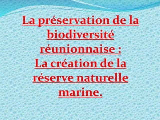 La préservation de la
biodiversité
réunionnaise :
La création de la
réserve naturelle
marine.
 