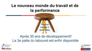 La 3e patte du tabouret est enfin disponible
Après 30 ans de développement!!
Tabouret
instable à
deux pattes
Le nouveau monde du travail et de
la performance
 