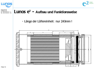 Lunos e² -  Aufbau und Funktionsweise - Länge der Lüftereinheit:  nur 243mm ! 