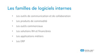 • Les outils de communication et de collaboration
• Les produits de commodité
• Les outils commerciaux
• Les solutions RH et financières
• Les applications métiers
• Les ERP
 