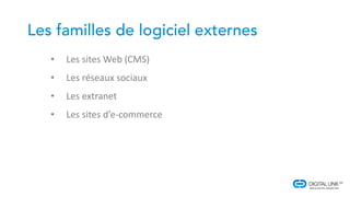 • Les sites Web (CMS)
• Les réseaux sociaux
• Les extranet
• Les sites d’e-commerce
 