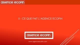 II -CE QUE FAIT L’AGENCE ECOFIN 
www.agenceecofin.com  