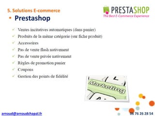 arnaud@arnaudchapal.fr 06 76 26 28 54
NOTRE VISION & VALEUR AJOUTÉE
• Prestashop
5. Solutions E-commerce
 