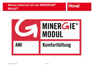 Woran erkenne ich ein MINERGIE®
Modul?




© Hoval / Mrz-12        Hoval     2
 