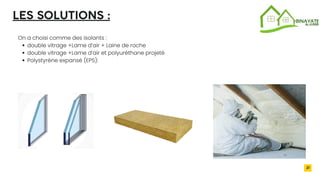 2032
21
LES SOLUTIONS :
On a choisi comme des isolants :
double vitrage +Lame d’air + Laine de roche
double vitrage +Lame d’air et polyuréthane projeté
Polystyrène expansé (EPS):
 
