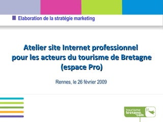 Rennes, le 26 février 2009 Atelier site Internet professionnel  pour les acteurs du tourisme de Bretagne (espace Pro) 