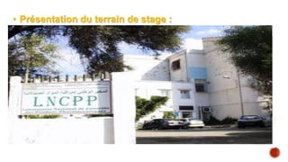 • Présentation du terrain de stage :
• Stage au service d’évaluation des dossiers au niveau du LNCPP
 