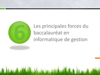 Les principales forces du
baccalauréat en
informatique de gestion
 