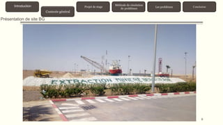 8
Contexte général
Présentation de site BG
Contexte général
Introduction Projet de stage
Méthode de résolution
de problèmes
Les problèmes Conclusion
 