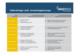 Udfordringer vedr. forretningskoncept
 