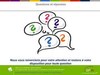 Nous vous remercions pour votre attention et restons à votre
disposition pour toute question
33Département de l’Environnement et de l’Eau - Direction des Outils financiers
Questions et réponses
 