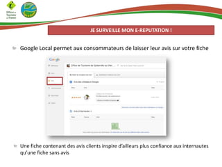 JE SURVEILLE MON E-REPUTATION !

Google Local permet aux consommateurs de laisser leur avis sur votre fiche

Une fiche contenant des avis clients inspire d’ailleurs plus confiance aux internautes
qu’une fiche sans avis

 