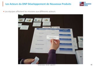 10Tout droit réservé - CIPE 2015 - www.CIPE.fr
• Les équipes affectent les missions aux différents acteurs
Les Acteurs du DNP Développement de Nouveaux Produits
 