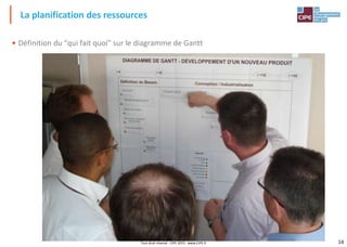 14Tout droit réservé - CIPE 2015 - www.CIPE.fr
• Définition du "qui fait quoi" sur le diagramme de Gantt
La planification des ressources
 