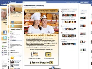 Facebook Page
                                                  Bei Facebook als „Lokales Geschäft“ anmelden
                                                  Begrüßungsdarstellung
                                                               Basic         Advanced      Premium
                                                  Pinnwand: Aktualisierungen, Events
         Social Media Check                                           x            x             x
                                                  Info: Anschrift, Öffnungszeiten
         Website Upgrade                                              x            x             x
                                                  Flickr-Einbindung: Bilder
         Facebook Page                                                             x             x
                                                  Ausbildung
                                                  Facebook-Orte

                                                  Nachteil: negative Kommentare auf der Pinnwand




Seite 7 | Sanitär-und Heizungsbaubetrieb| Stanzl / Treitinger / Birkl | SS 2011
 