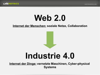 Web 2.0
Internet der Menschen: soziale Netze, Collaboration
Industrie 4.0
Internet der Dinge: vernetzte Maschinen, Cyber-physical
Systems
 