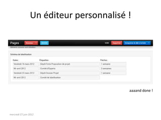 Un éditeur personnalisé !




                                         aaaand done !




mercredi 27 juin 2012
 