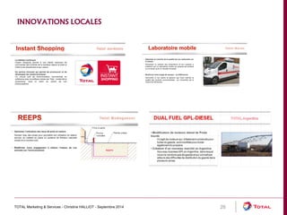 INNOVATIONS LOCALES 
TOTAL Marketing & Services - Christine HALLIOT - Septembre 2014 28 
 