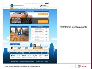 TOTAL Marketing & Services - Christine HALLIOT - Septembre 2014 29 
Plateforme idéation clients 
 
