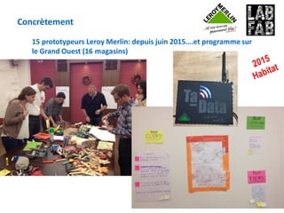 Concrètement
15 prototypeurs Leroy Merlin: depuis juin 2015….et programme sur
le Grand Ouest (16 magasins)
 