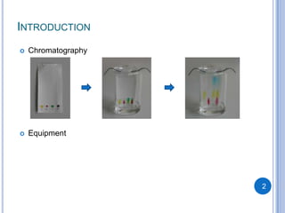 INTRODUCTION
   Chromatography




   Equipment




                     2
 