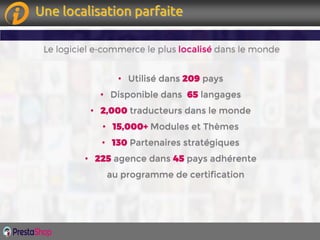 Page 13Page 13
localisé
• Utilisé dans pays
• Disponible dans langages
• traducteurs dans le monde
• Modules et Thèmes
• Partenaires stratégiques
• agence dans pays adhérente
au programme de certification
Une localisation parfaite
 