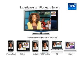 Experience sur Plusieurs Ecrans




                         Événement online proposé en temps réel




iPhone/Touch   Tablets         Android   WM7 Mobile          PC   Mac
 