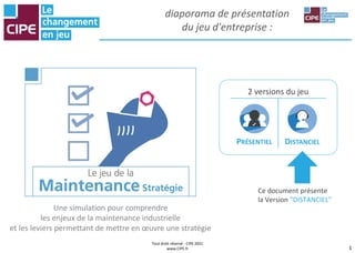 1
Tout droit réservé - CIPE 2021
www.CIPE.fr
diaporama de présentation
du jeu d'entreprise :
2 versions du jeu
PRÉSENTIEL ...