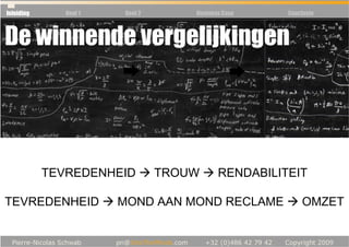 Inleiding      Deel 1   Deel 2       Business Case    Conclusie




            TEVREDENHEID         TROUW      RENDABILITEIT

TEVREDENHEID            MOND AAN MOND RECLAME             OMZET
 