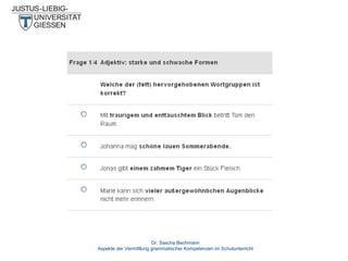 Dr. Sascha Bechmann
Aspekte der Vermittlung grammatischer Kompetenzen im Schulunterricht

 