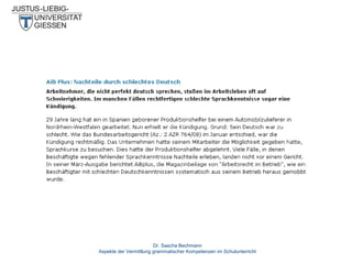 Dr. Sascha Bechmann
Aspekte der Vermittlung grammatischer Kompetenzen im Schulunterricht

 