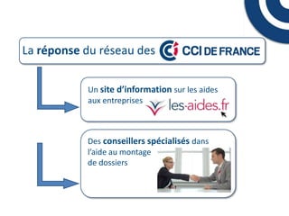 La réponse du réseau des
Un site d’information sur les aides
aux entreprises

Des conseillers spécialisés dans
l’aide au montage
de dossiers

 