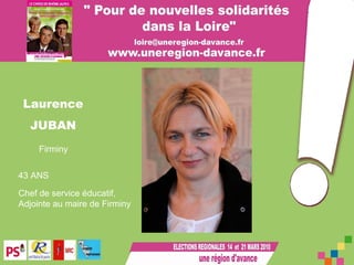 Laurence JUBAN 43 ANS   Firminy Chef de service éducatif, Adjointe au maire de Firminy 